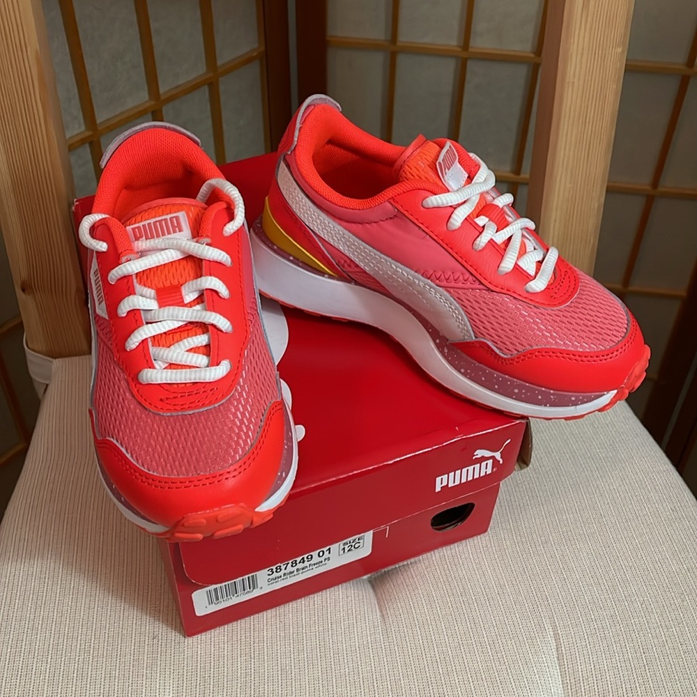 PUMA Kids Girls Cruise Rider Brain Freeze Lace Up Sneakers  Orange/Pink in 12C